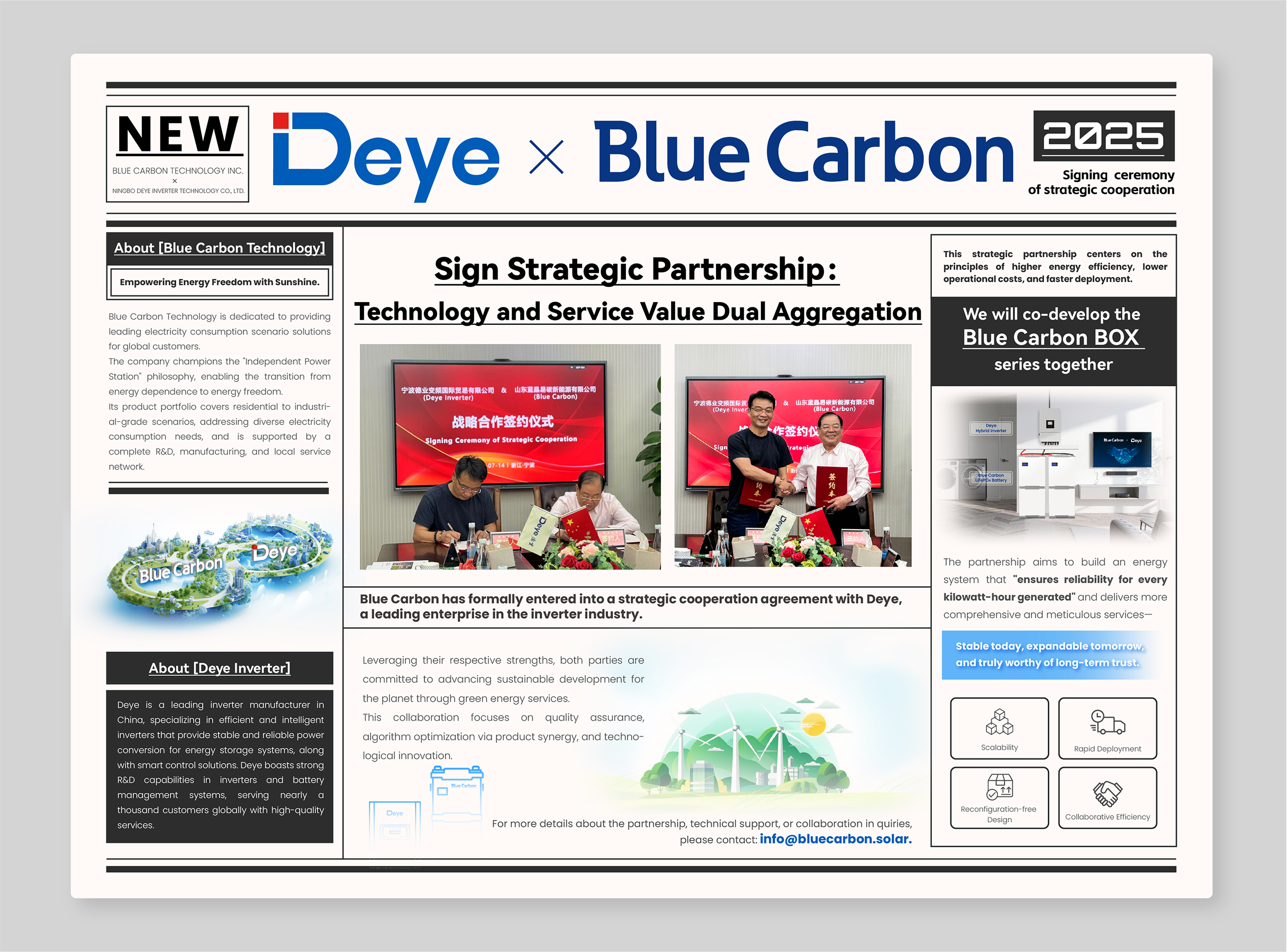 Deye and Blue Carbon Sign Strategic Partnership pour co-développer la «Série Blue Carbon Box»